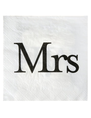 Serviettes en papier Mrs pour mariage blanches et noires