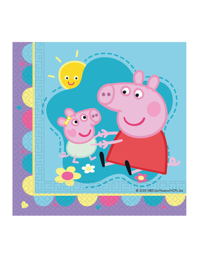 Serviettes en papier Peppa Pig pour enfant bleues avec motifs de fleurs