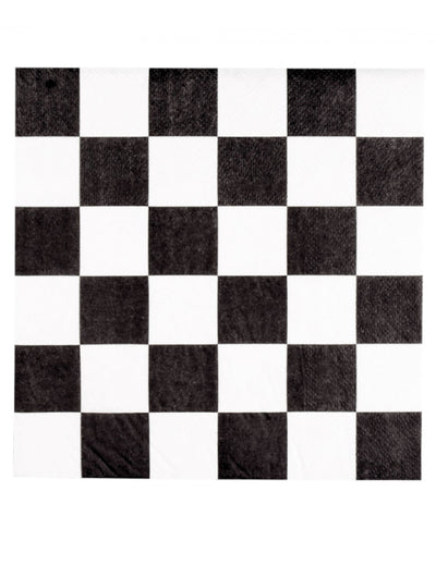Serviettes en papier damier pour fête noir et blanc