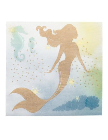 20 șervețele de hârtie cu sirene aurii, 33 x 33 cm