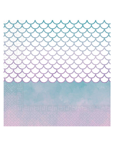 Serviettes en papier sirène élégante bleues et mauves motifs écailles