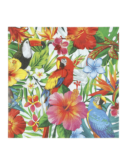 Serviettes oiseaux tropicaux pour fête multicolores avec toucan et perroquets