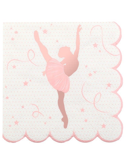 20 șervețele de hârtie cu balerine, 25 x 25 cm cm auriu-roz dantelat