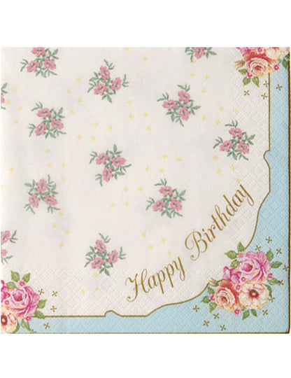 20 șervețele din hârtie happy birthday ceai între prietene flori roz 33 x 33 cm 