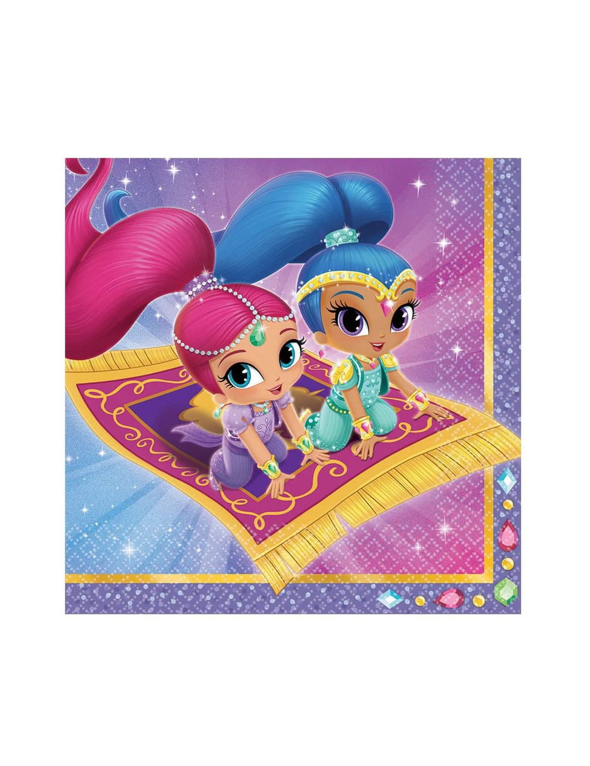 Șervețele Shimmer și Shine pentru copil violet și roz cu genii pe covor zburător