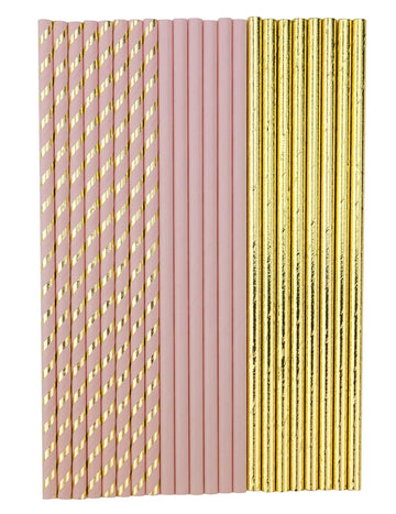 22 paie de carton roz pudrat și aurii 19,5 cm pentru ziua de naștere