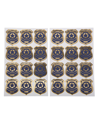 24 Stickers badge de police pour enfant marine et or