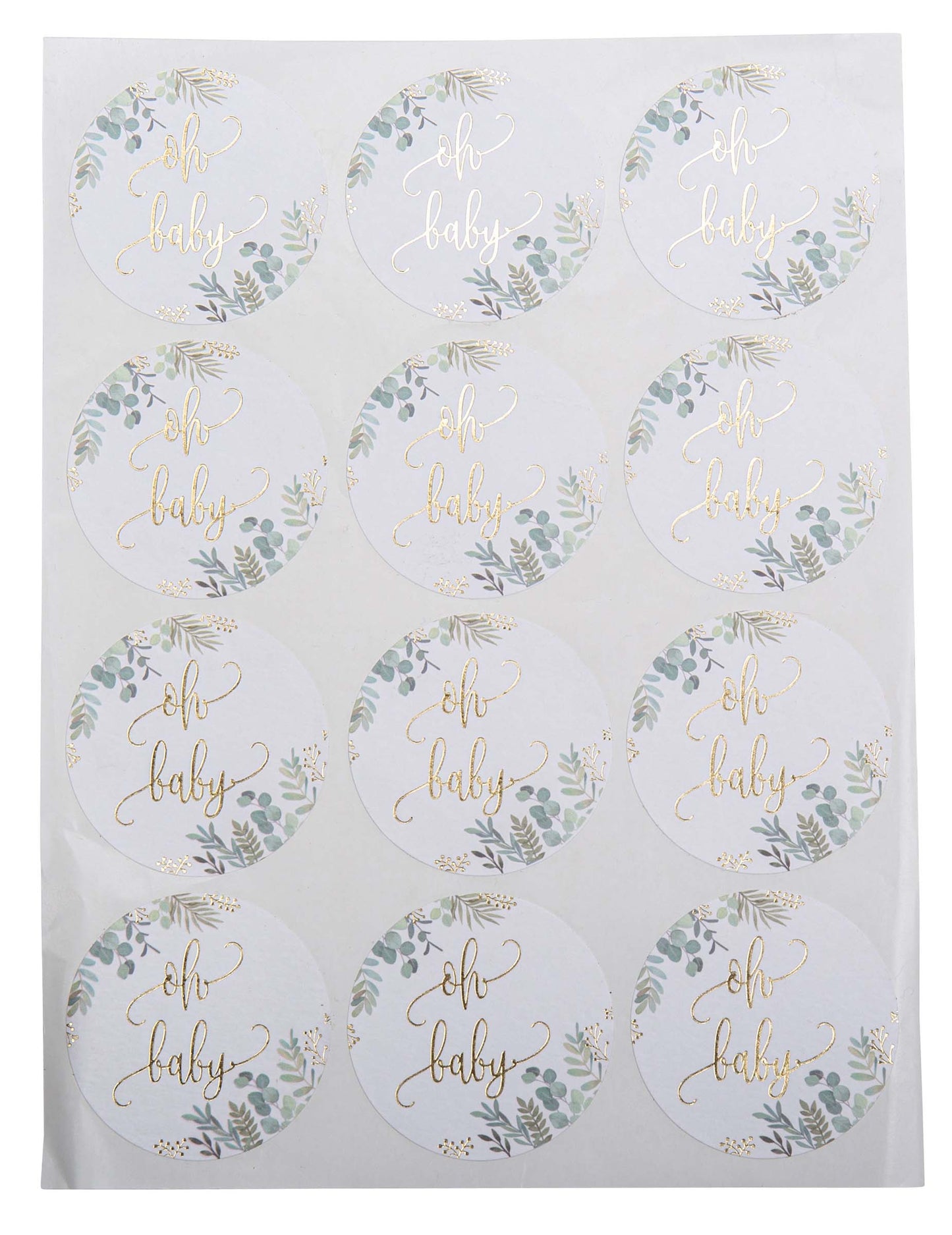 24 de autocolante rotunde cu plante „Oh Baby” și auriu 5 cm