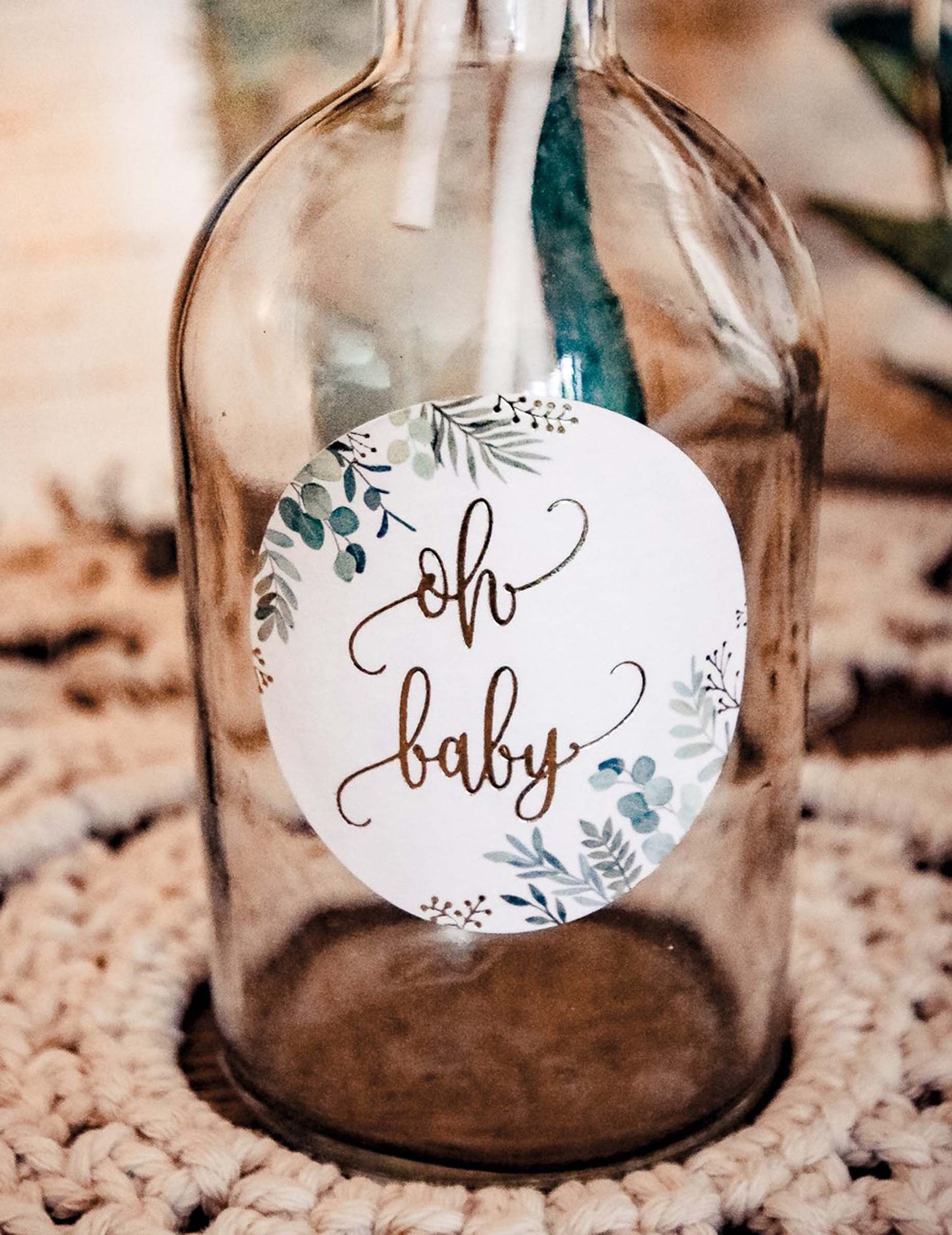 24 de autocolante rotunde cu plante „Oh Baby” și auriu 5 cm