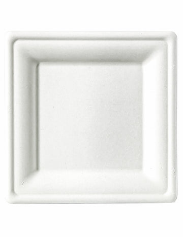 25 farfurii mici pătrate din fibră de trestie de zahăr, 15 x 15 cm compostabil alb