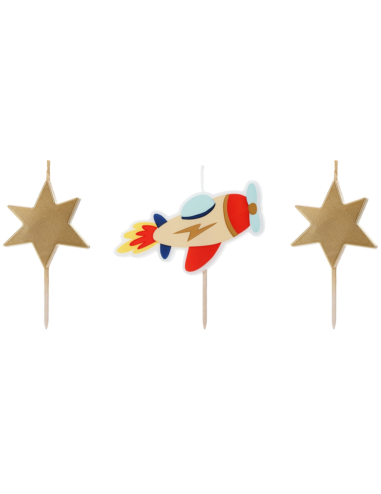 3 lumânări de ziua de naștere cu un avion mic și stele aurii