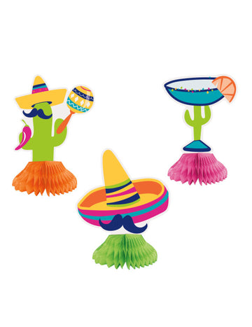 3 piese centrale din carton boho fiesta cactus și sombreros
