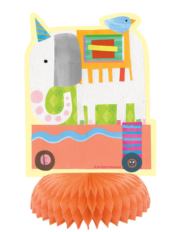 3 decorațiuni centrale din hârtie, elefant mic de circ portocaliu