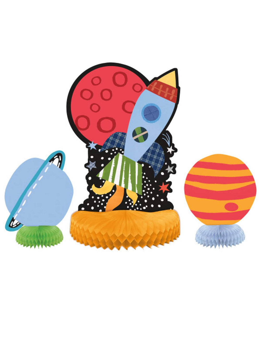 Centre de masă univers și rachetă multicolore din hârtie tip fagure