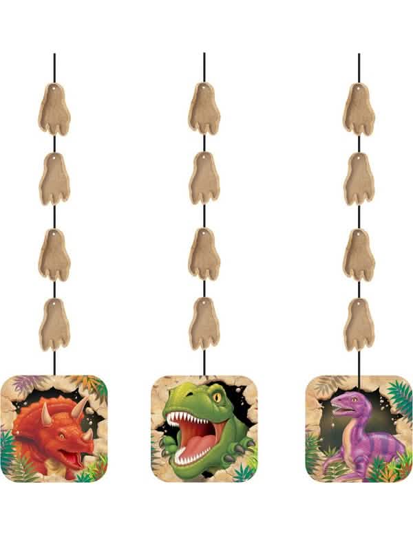 Decorațiuni de agățat pentru aniversare cu dinozauri pentru copil, cu urme de pași și ilustrații multicolore