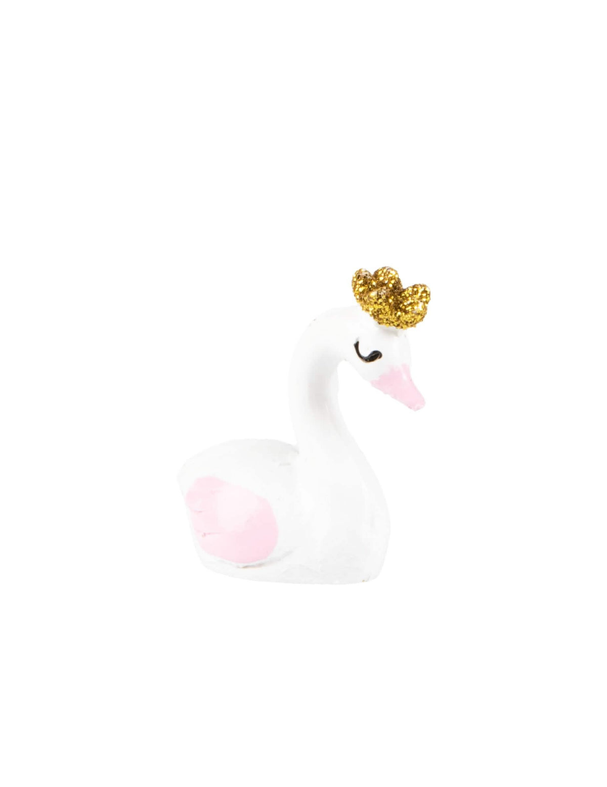 Vedere din profil a uneia dintre figurinele din rășină cu lebădă pentru baby shower