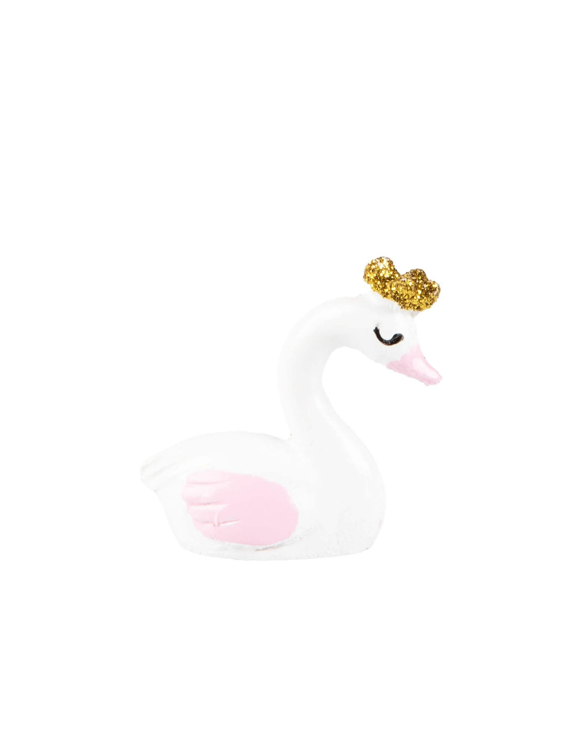 Prim-plan pe una dintre figurinele din rășină în formă de lebădă pentru baby shower
