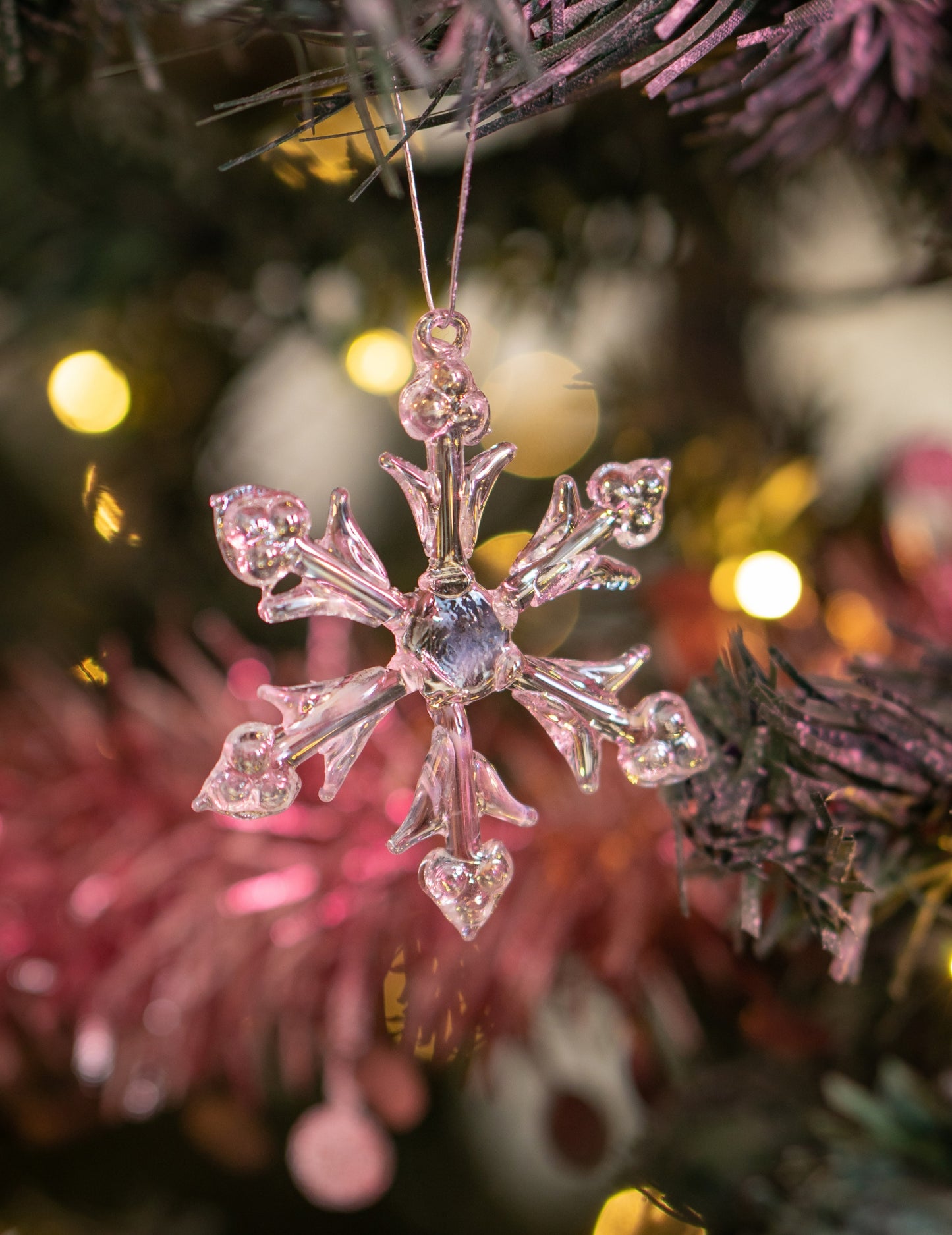 3 fulgi de zăpadă iridescenți din sticlă de agățat 7 cm pentru brad