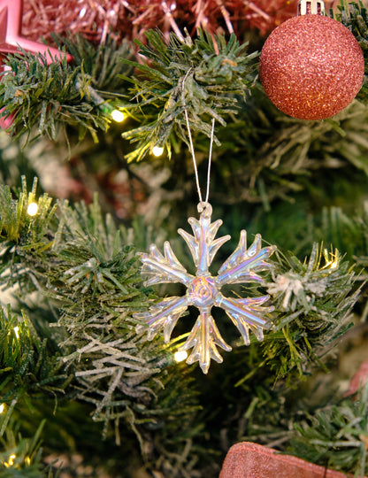 3 fulgi de zăpadă iridescenți din sticlă de agățat 7 cm pentru brad