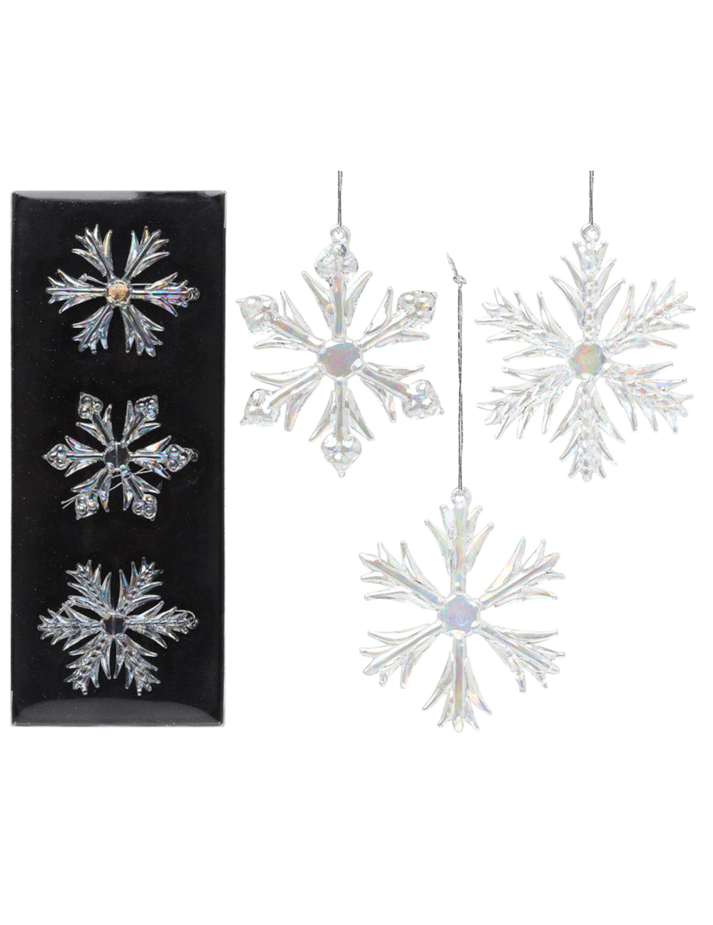 Flocons en verre à suspendre pour sapin iridescents
