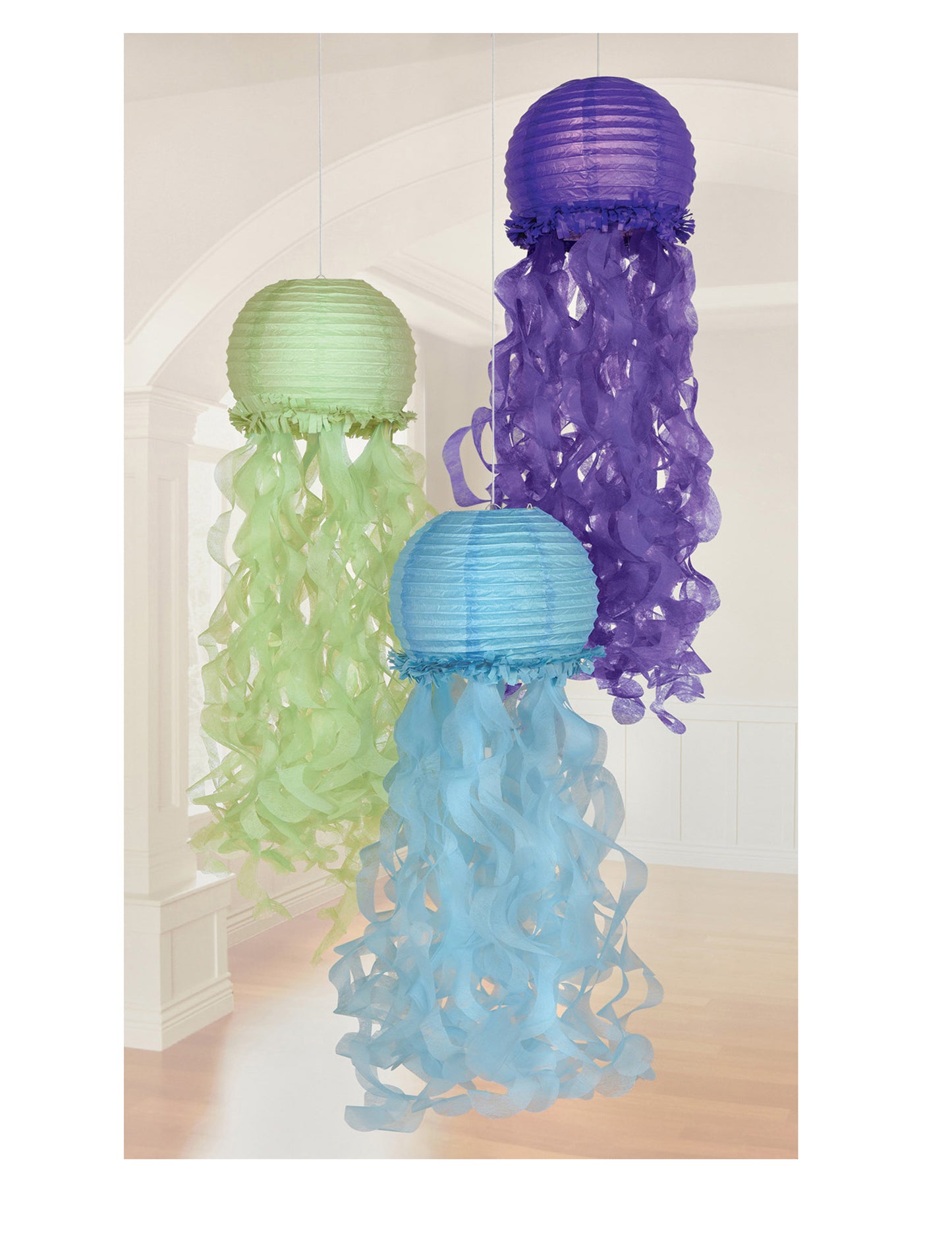 3 felinare de hârtie, meduze, vise cu sirene, 24 cm albastru violet verde