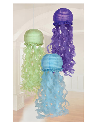3 felinare de hârtie, meduze, vise cu sirene, 24 cm albastru violet verde