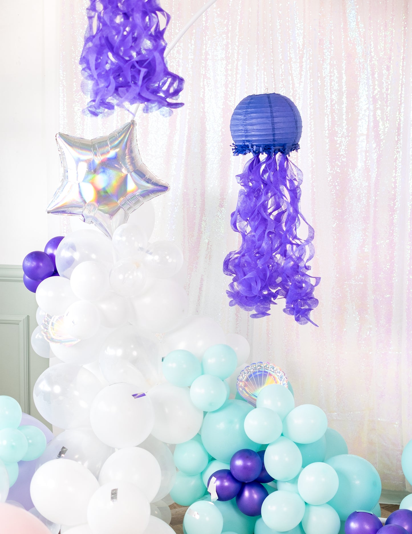 3 felinare de hârtie, meduze, vise cu sirene, 24 cm albastru violet verde