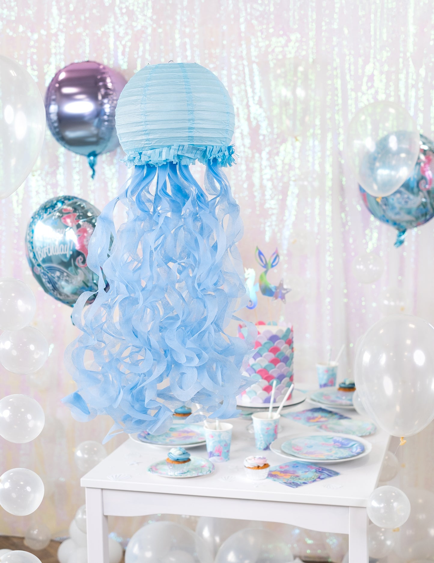 3 felinare de hârtie, meduze, vise cu sirene, 24 cm albastru violet verde