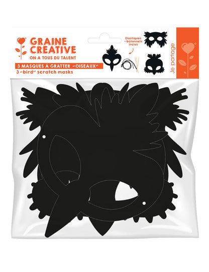 3 măști plate din carton, de păsări, detașabile, cu benzi elastice