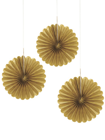 3 mini rozete de hârtie de aur 15 cm
