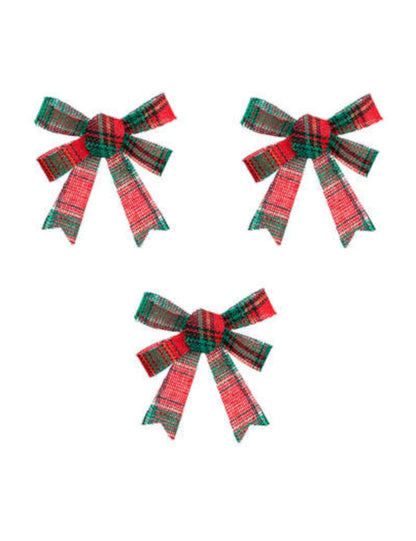 3 nœuds de Noël motif tartan vert et rouge
