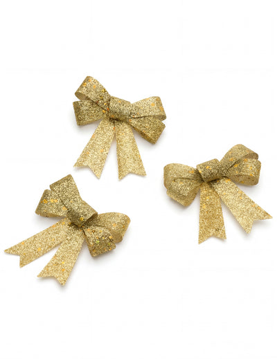Lot de 3 nœuds à paillettes pour décoration dorés