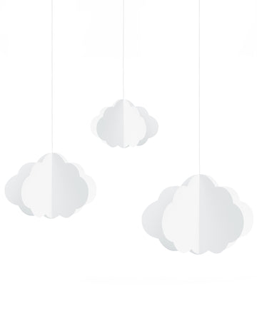 3 norișori albi din carton pentru agățat decorațiuni