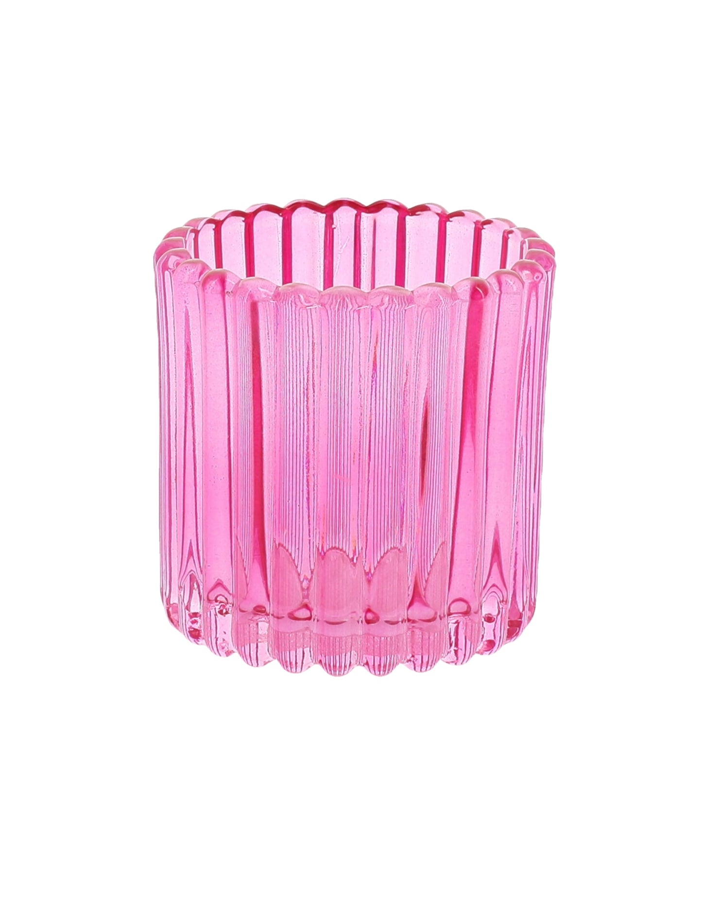 Vue du modèle rose du 3 photophores en verre rose, orange et jaune