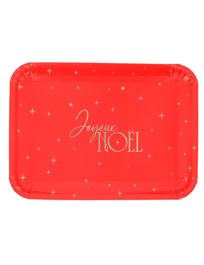 3 tăvițe Crăciun Fericit din carton roșu și auriu 35 x 25,5 cm