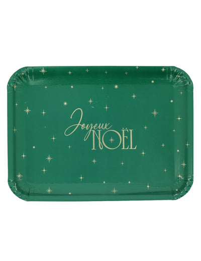 3 tăvițe Crăciun Fericit din carton verde și auriu 35 x 25,5 cm