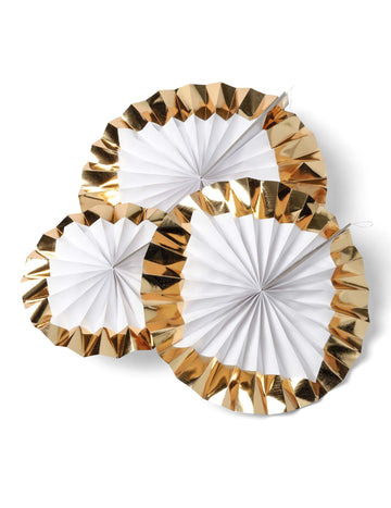 3 rozete albe cu margini aurii 30, 25, 20 cm 