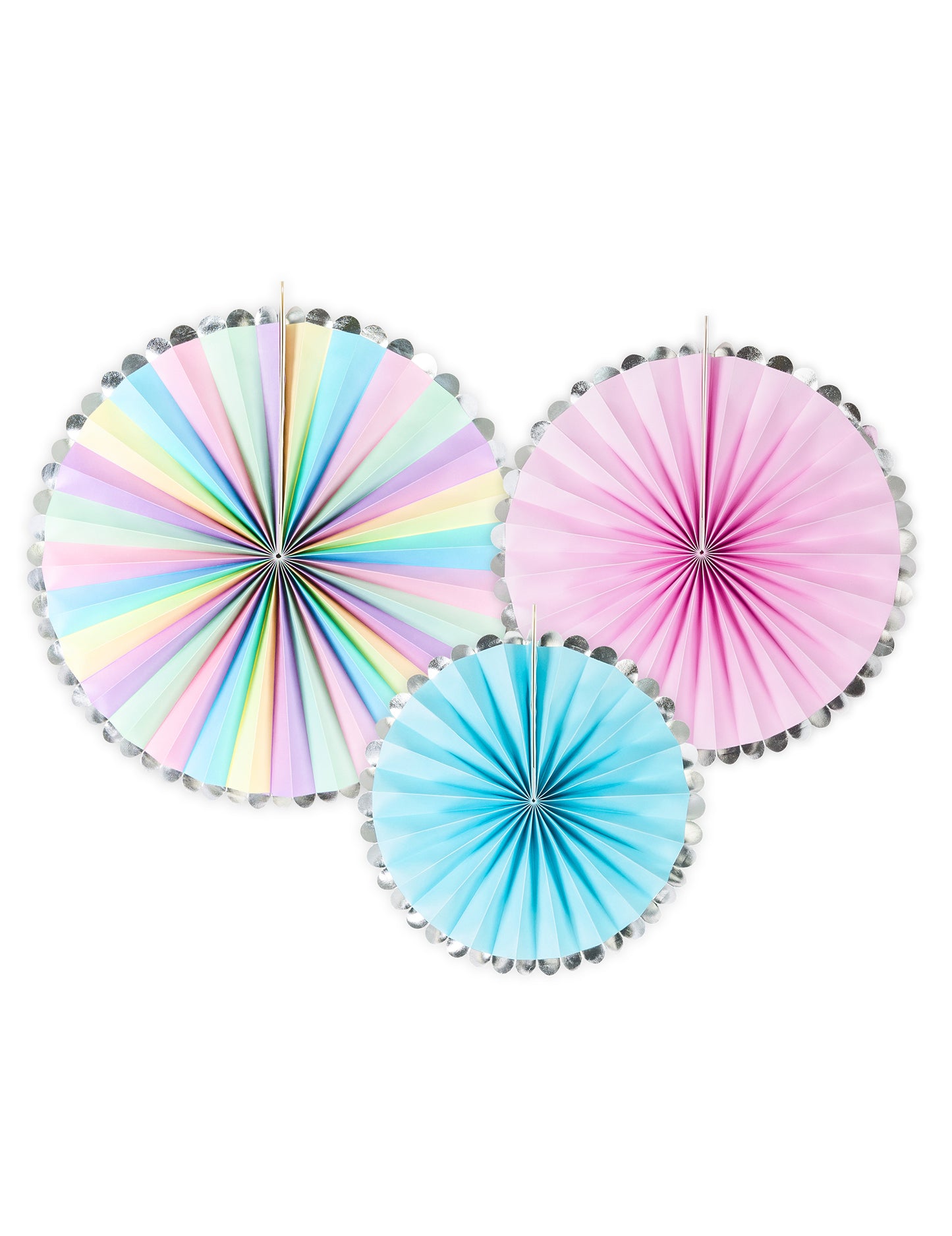 3 rozete decorative pastelate și argintii 30, 25 și 21 cm