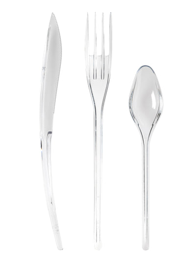Couverts en plastique cristal pour fête transparents premium