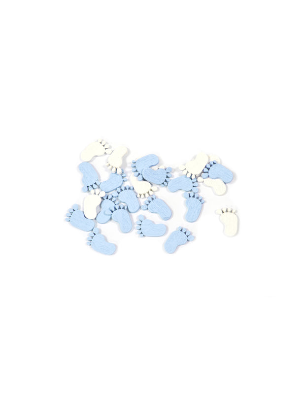 32 confetti de masă cu picioare de bebeluș albastre și albe, 10g, pentru petrecere de baby shower