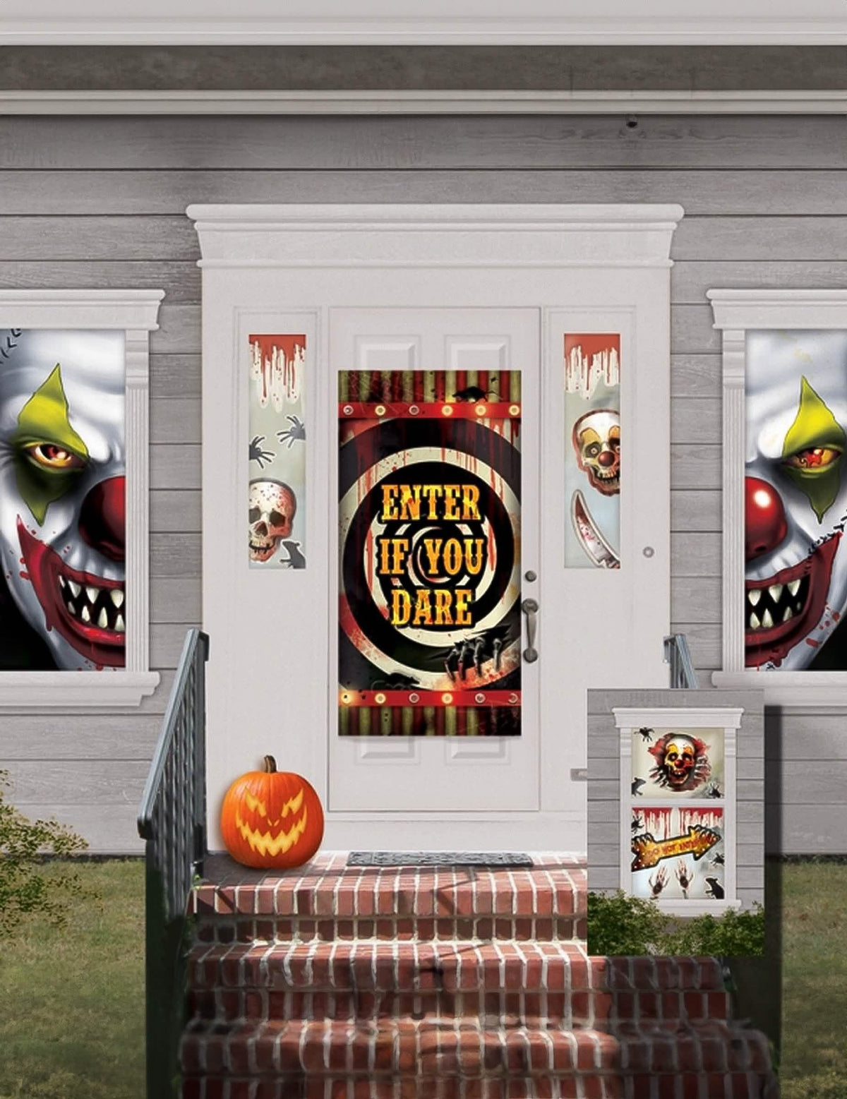 Decorațiuni de casă cu clovn de halloween pentru petrecerea multicolore cu afișe și autocolante însângerate
