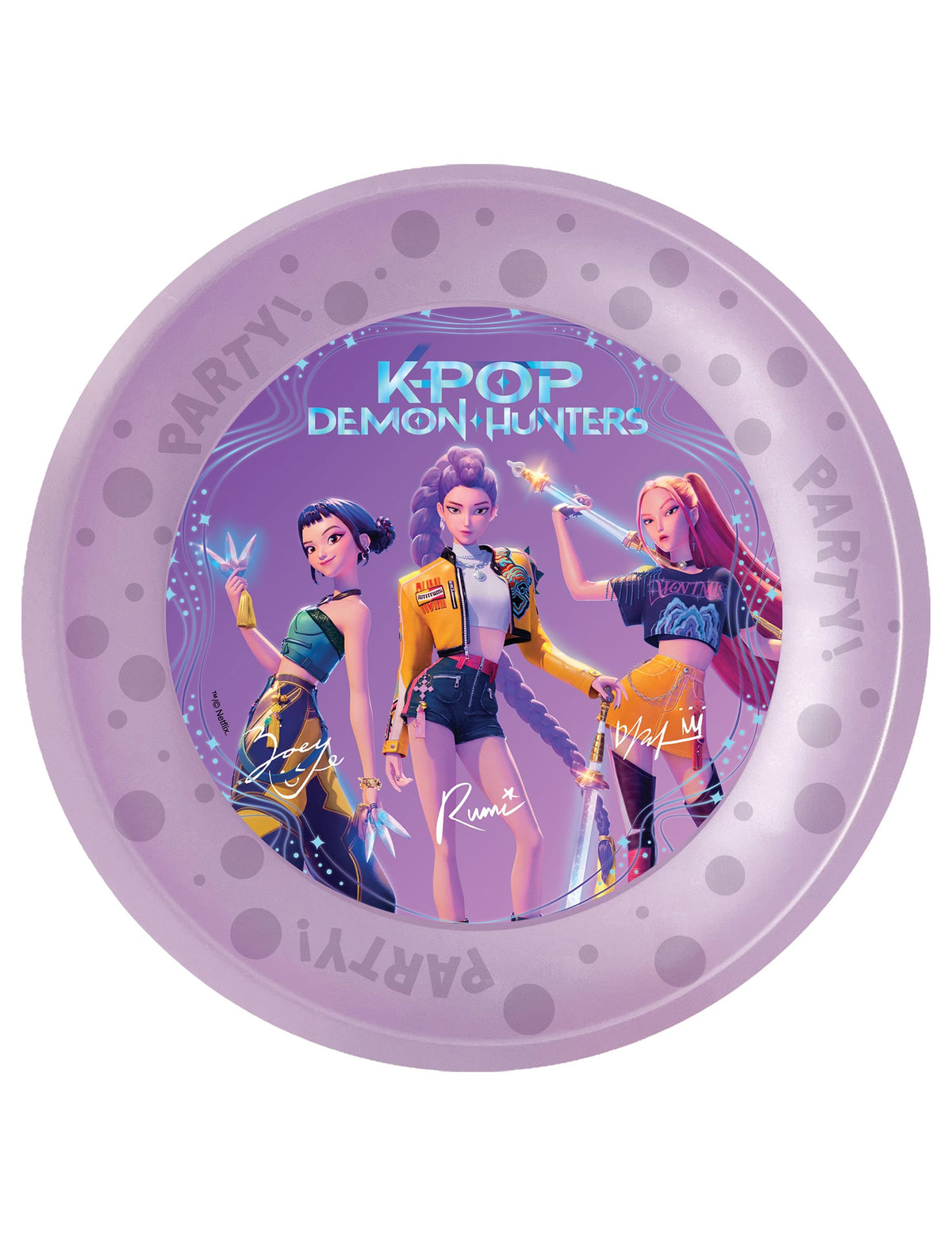 Assiettes réutilisables en plastique K-pop Demon Hunters pour fête violettes