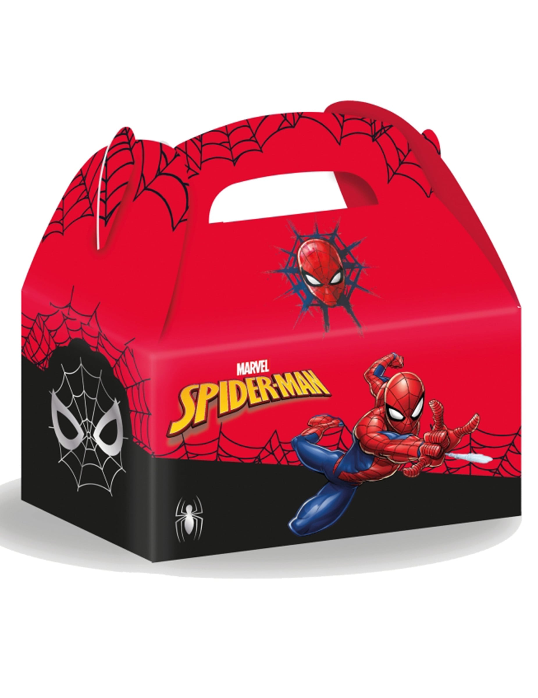 Boîte cadeau en carton Spiderman pour enfant rouge et noir à motifs de toiles d'araignée