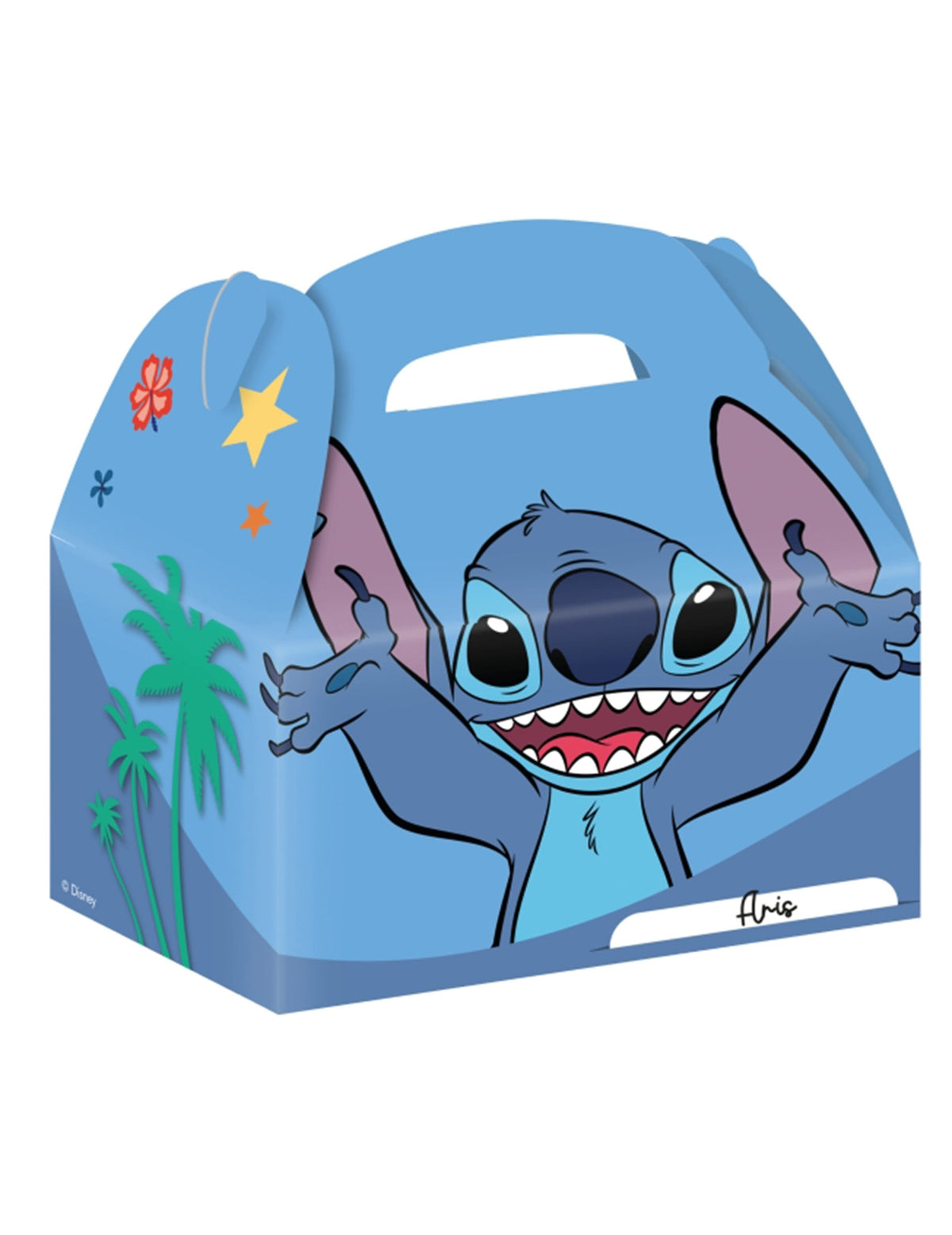 Boîtes cadeaux en carton Stitch pour enfant bleues avec décor tropical