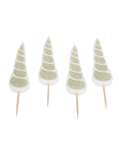 4 bougies corne de licorne pour fête paillettes champagne