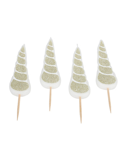 4 lumânări din corn de unicorn 10 cm sclipici de șampanie