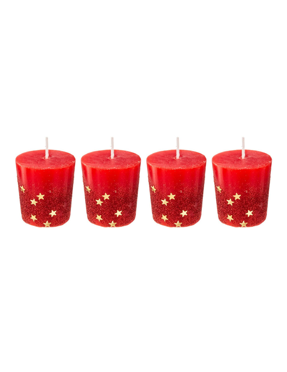 Set de 4 lumânări cu stele aurii pentru petrecere, roșii, din ceară sclipitoare