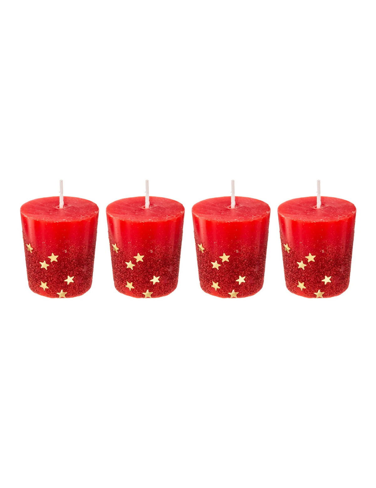 Set de 4 lumânări cu stele aurii pentru petrecere, roșii, din ceară sclipitoare