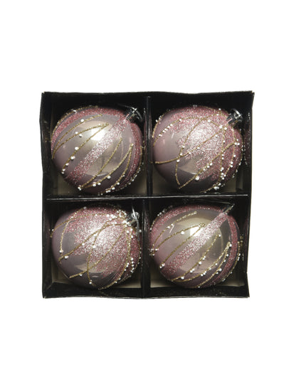 4 globuri de Crăciun cu sclipici roz și auriu 8 cm 