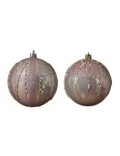 4 globuri de Crăciun cu sclipici roz și auriu 8 cm 